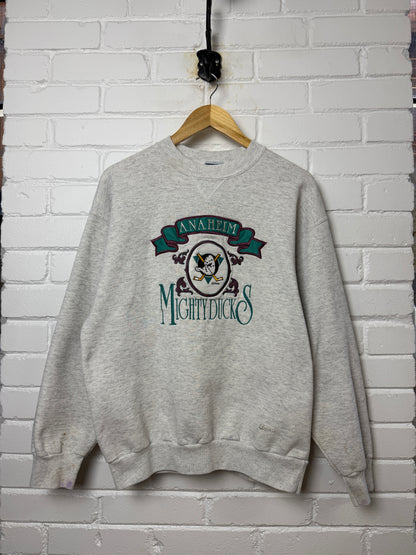 Vintage 90s Anaheim Mighty Ducks NHL Embroidered Crest Crewneck Sweatshirt Size L