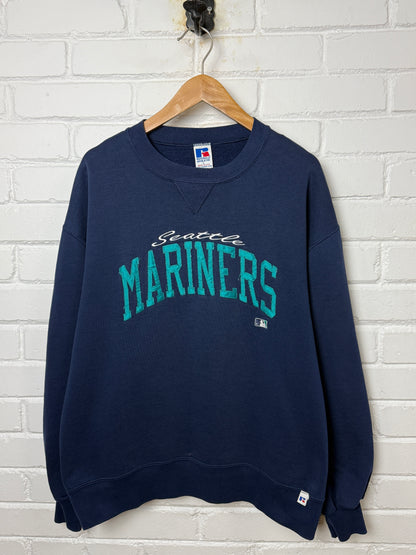 Vintage 90s Seattle Mariners MLB Baseball Embroidered Russell Athletic Sweatshirt Size L