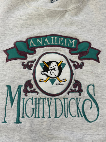 Vintage 90s Anaheim Mighty Ducks NHL Embroidered Crest Crewneck Sweatshirt Size L