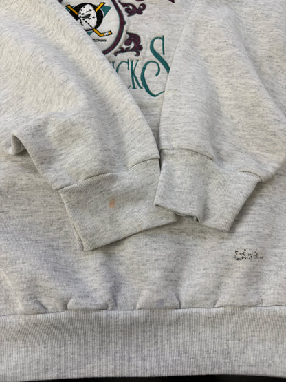 Vintage 90s Anaheim Mighty Ducks NHL Embroidered Crest Crewneck Sweatshirt Size L