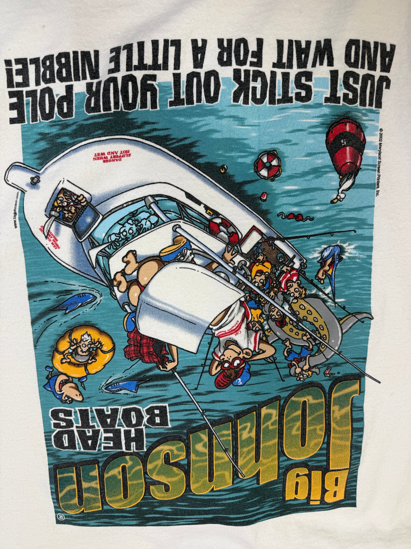Vintage 2002 Big Johnson Head Boats Humour Funny Graphic T Shirt Size XL