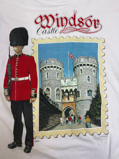 Vintage 90s Windsor Castle The Queens Guards Stamp Graphic T Shirt Size XXL
