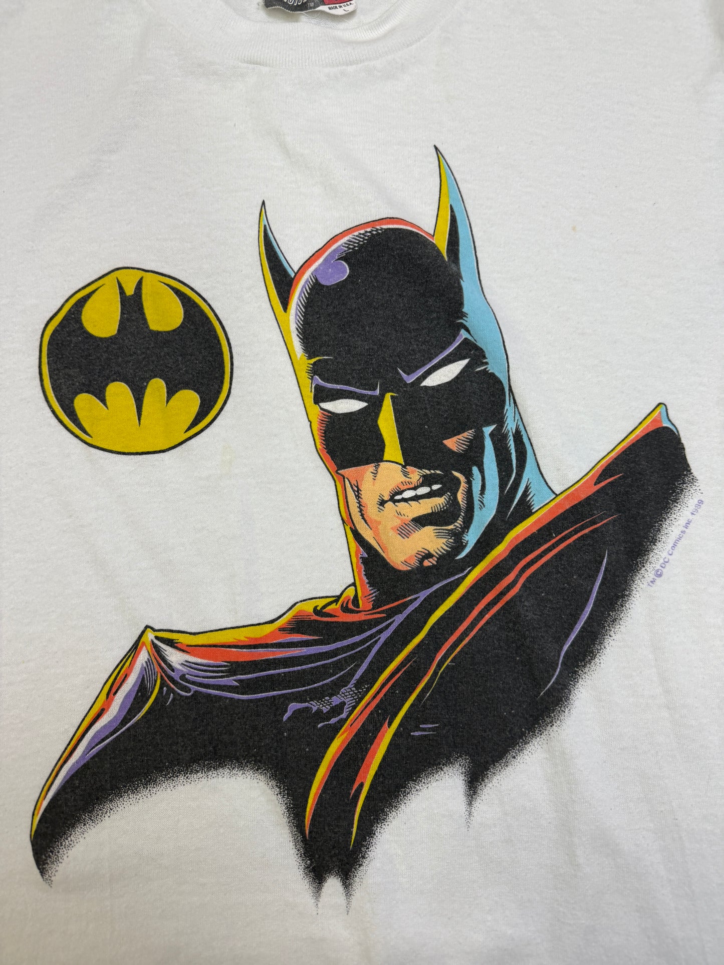 Vintage 1989 Batman DC Comics Graphic Big Face Cartoon T Shirt Size L 80s
