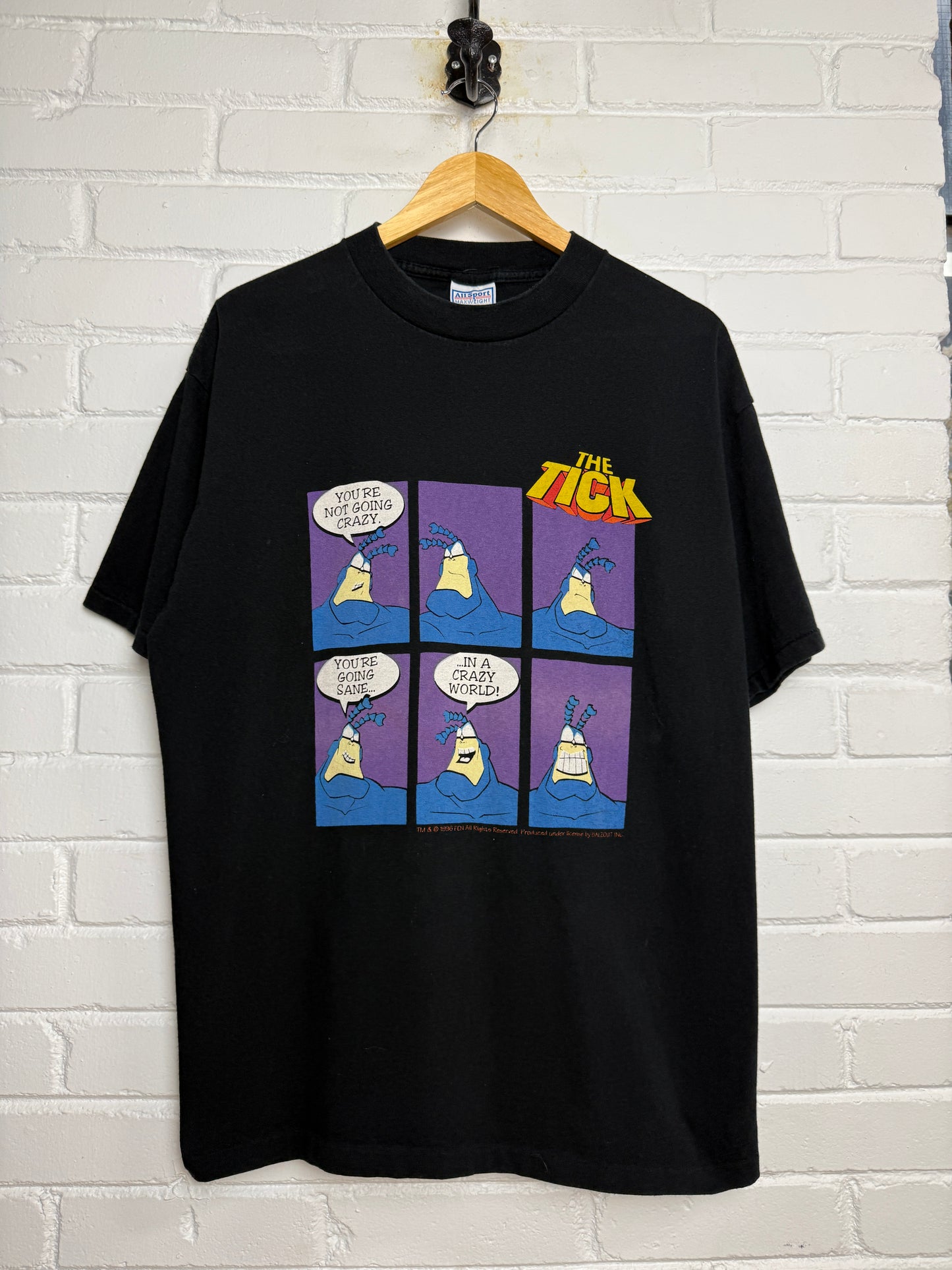 Vintage 1996 The Tick Comic Strip Not Going Crazy Animated Cartoon T Shirt Size XL