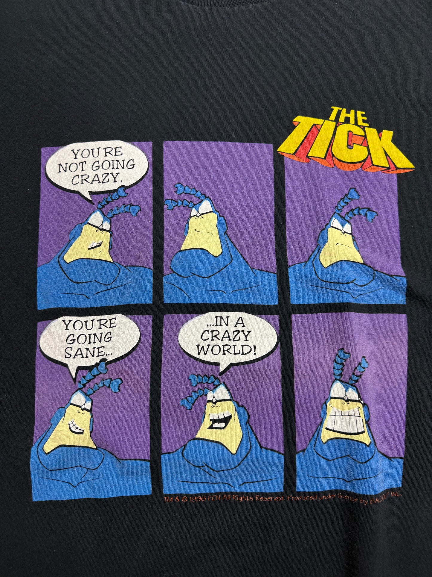 Vintage 1996 The Tick Comic Strip Not Going Crazy Animated Cartoon T Shirt Size XL